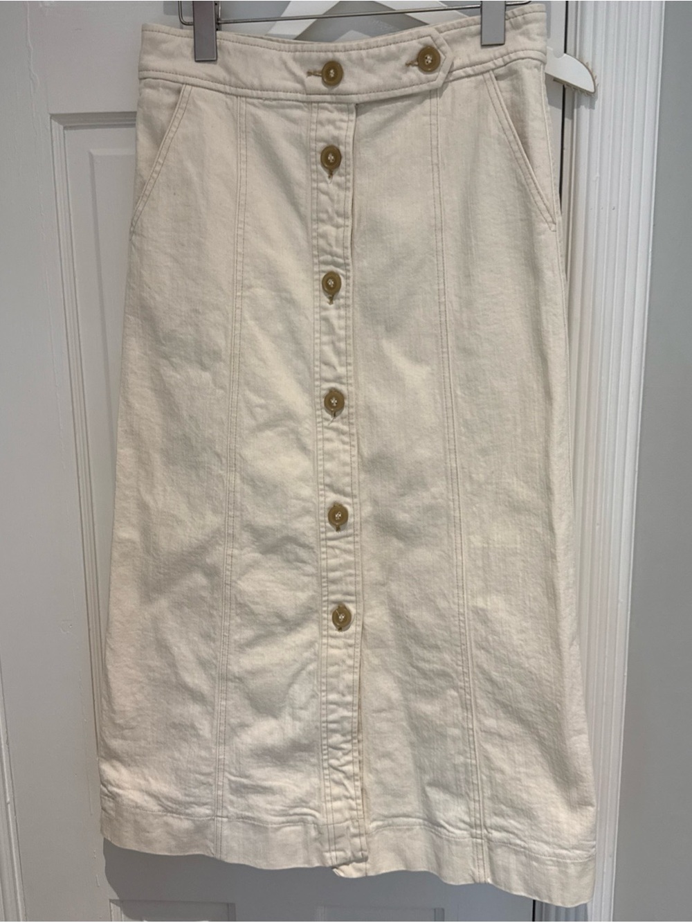 G -Label Goop Gwyneth Paltrow Cream Cotton Blend button Front Skirt 8 Excellent